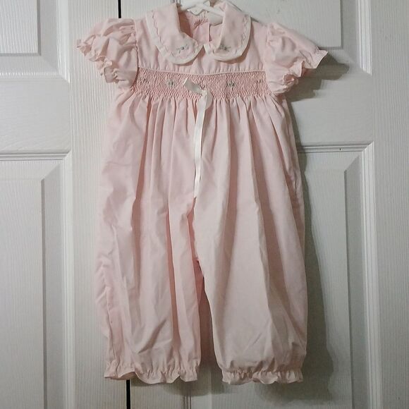 Petit ami  vintage smocked pink  short sleeve romper Sz 3M - Picture 1 of 8